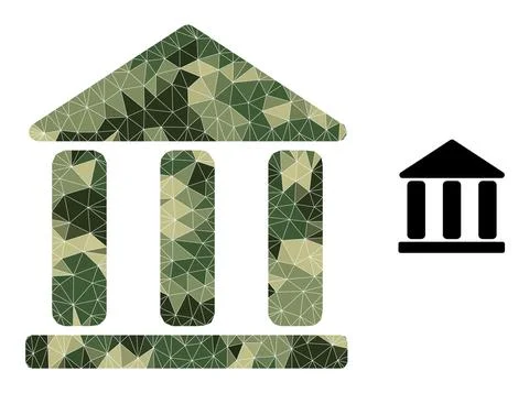 Low-Poly Mosaic Library Building Icon in Khaki Army Color Hues Ilustración de archivo