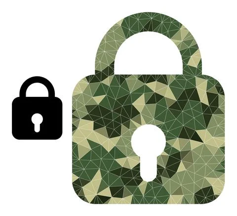 Low-Poly Mosaic Lock Icon in Camouflage Army Colors 库存插图