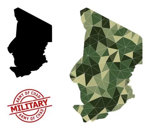 Low-Poly Mosaic Map of Chad and Scratched Military Seal イラスト素材