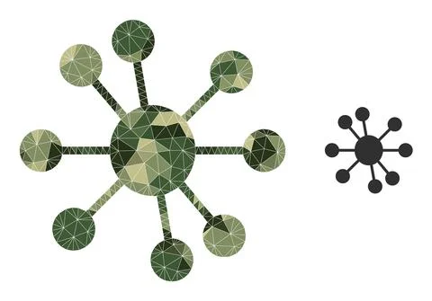 Low-Poly Mosaic Node Relations Icon in Camo Military Color Hues Stock Illustration