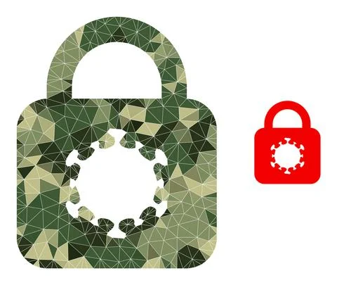 Low-Poly Mosaic Virus Lock Icon in Khaki Military Colors 库存插图