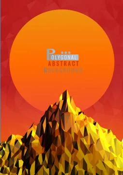 Low poly mountain illustration with sunset background Illustrazione stock