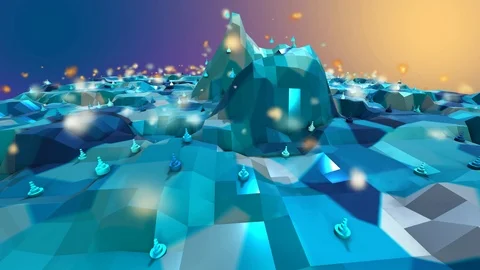 Low poly mountains landscape 3D render polygonal mountain peaks environment Stock Footage 105981671