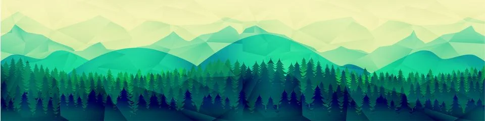 Low poly mountains landscape vector background. Polygonal shapes peaks with snow Stock Illustration