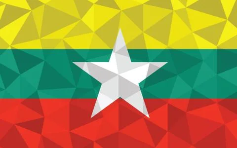 Low poly Myanmar flag vector illustration. Triangular Myanmar flag graphic. M Ilustración de archivo