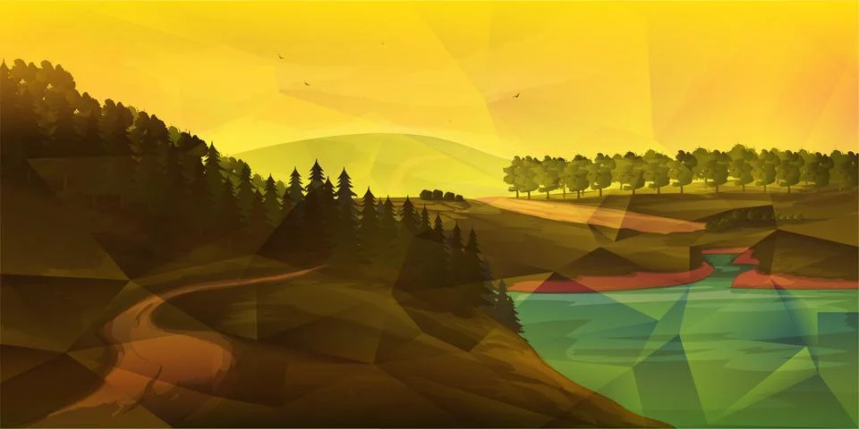 Low poly NatureLandscape Stock Illustration
