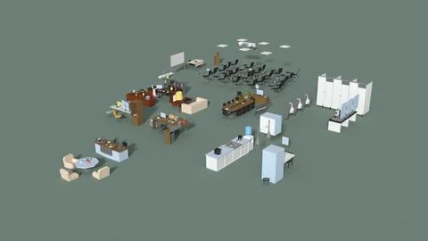 Low Poly Office Interior Pack 3D Model