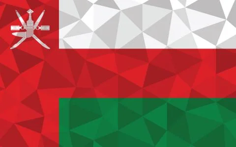 Low poly Oman flag vector illustration. Triangular Omani flag graphic. Oman c Stock Illustration