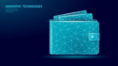 Low poly Online technology wallet. Future e-commerce digital international Stock-Illustration