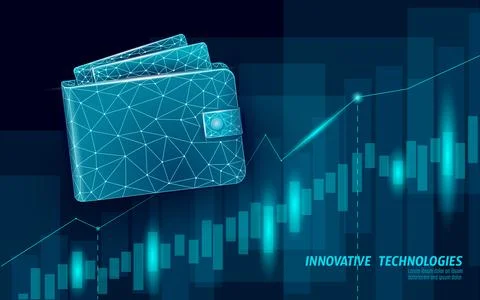 Low poly Online technology wallet growing graph. Future e-commerce digital Illustrazione stock