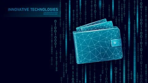 Low poly Online technology wallet. Future e-commerce digital international Stock-Illustration