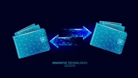 Low poly Online technology wallet. Future e-commerce digital international Stock-Illustration