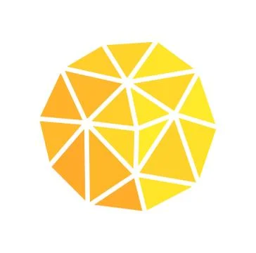 Low poly orange and yellow sun symbol or logo. Vector illustration. Stock Illustration
