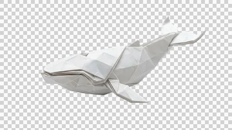 Low poly paper craft whale swimming in the ocean Stock Illustration