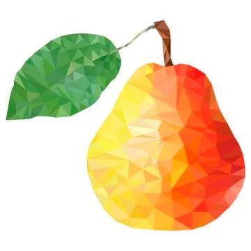Low poly pear on white background. Low Poly Vector illustration. Stock Illustration