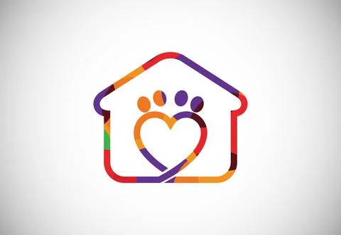 Low poly pet home, Pet care home logo, Animal logo design vector icon illus.. Stock Illustration