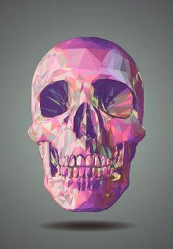 Low poly  pink skull on gray background Illustrazione stock