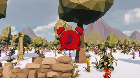 Low poly planet with icon and landscape sustainable development ecology 3d .. Stock Illustration
