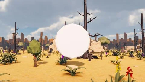 Low poly planet with icon and landscape sustainable development ecology 3d .. Stock Illustration