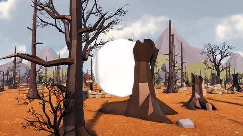 Low poly planet with icon and landscape sustainable development ecology 3d .. Stock Illustration