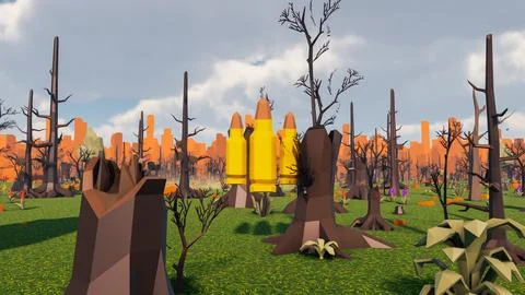 Low poly planet with icon and landscape sustainable development ecology 3d .. Illustrazione stock