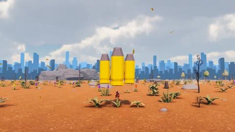 Low poly planet with icon and landscape sustainable development ecology 3d .. Stock Illustration