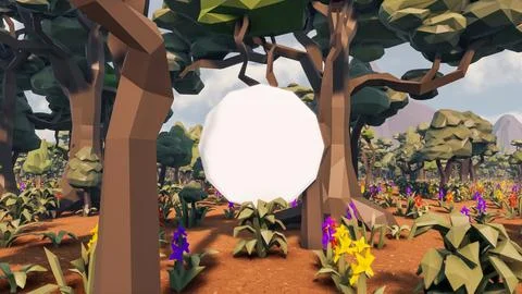 Low poly planet with icon and landscape sustainable development ecology 3d .. Stock Illustration