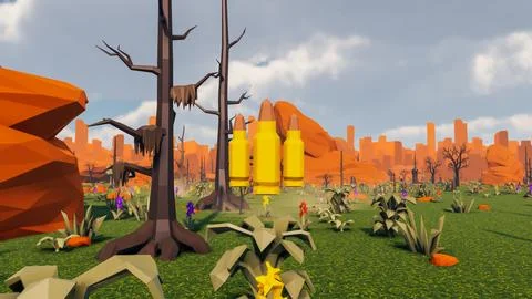 Low poly planet with icon and landscape sustainable development ecology 3d .. Stock Illustration