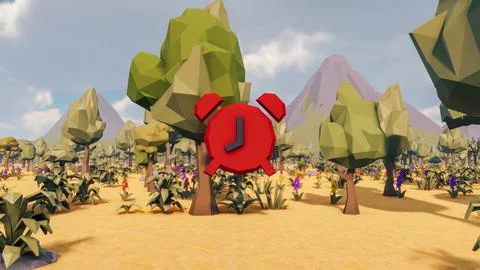 Low poly planet with icon and landscape sustainable development ecology 3d .. Stock Illustration