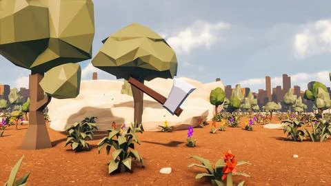 Low poly planet with icon and landscape sustainable development ecology 3d .. Stock Illustration