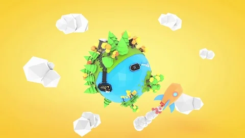 Low Poly planet with rocket animation, 3d rendering Stock Footage 75915839