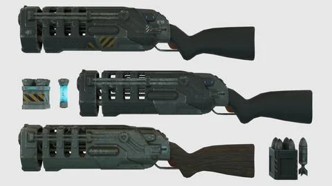 Low Poly Plasma Rifle/RPG Launcher With PBR Materials 3D Model