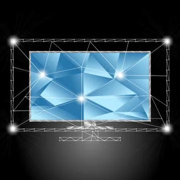 Low poly plasma tv set with the blue screen Stock Illustration