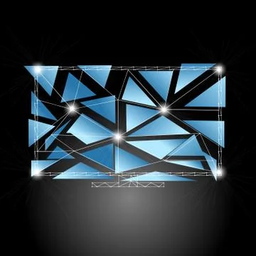 Low poly plasma tv set with the blue screen Stock Illustration