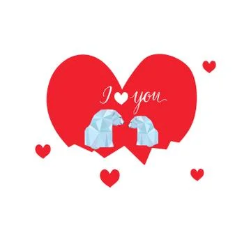 Low poly polar bears sitting on ice and looking each other. Stock Illustration
