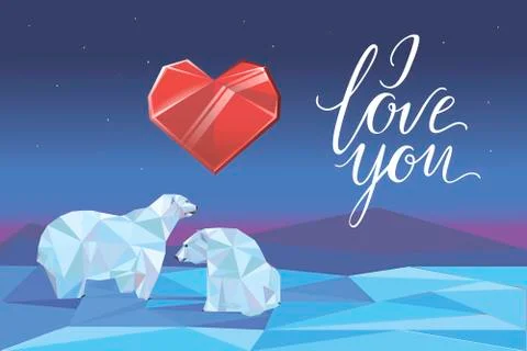 Low poly polar bears sitting on ice  Stock Illustration