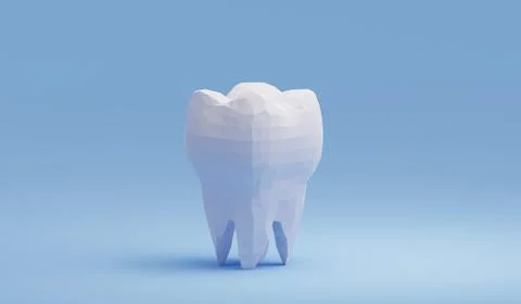 Low poly polygonal molar tooth on blue background. 3d illustration Stock Illustration