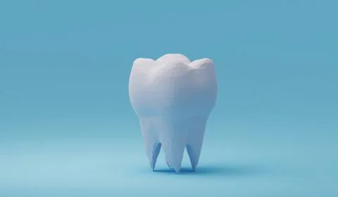 Low poly polygonal molar tooth on blue background Illustrazione stock