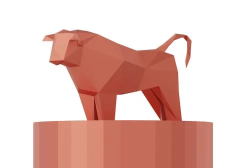 Low poly polygonal red bull on a stand, 3d render Stock Illustration