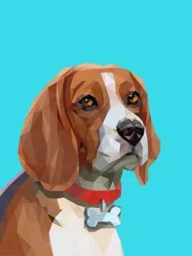Low poly portrait of beagle dog. Stockillustratie