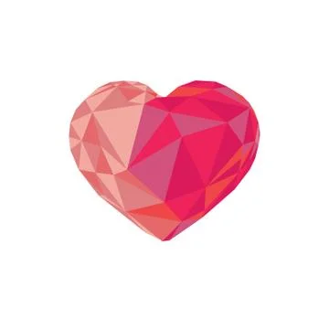 Low poly red crystal bright heart. Stock Illustration