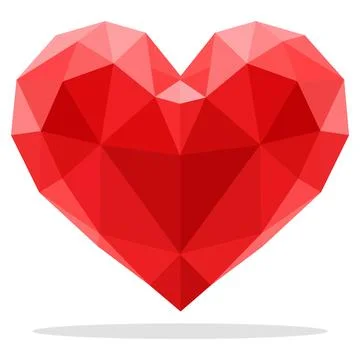 Low Poly Red Heart Crystal with Faceted Geometric Design Vector Illustration Stock Illustration