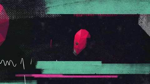 Low Poly Red Heart Fragment with Teal Stripes and Heartbeat Stock Illustration
