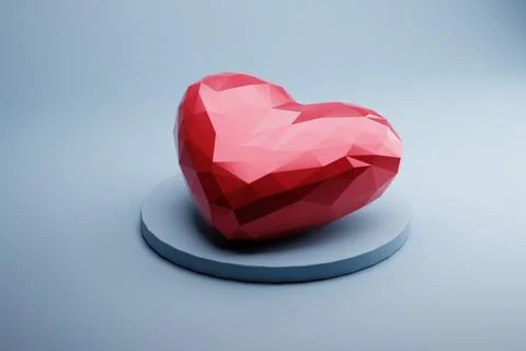 Low-poly red heart on platform, blue background, love concept Stock-Illustration