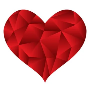 Low poly red heart on white background. Isolated Stock Illustration
