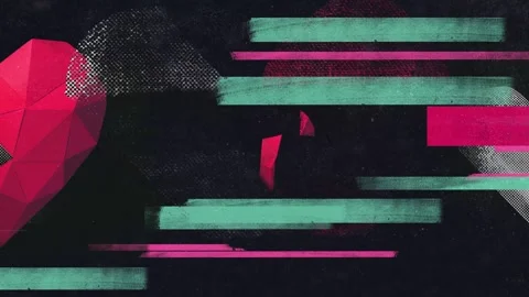 Low Poly Red Hearts Cracking Apart Among Paint Stripes Stock Footage 346782984