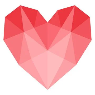 Low Poly Red Pink Heart  Faceted Geometric Love Stock Illustration