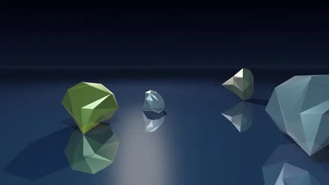 Low poly reflective objects falling in slow motion Stock Footage 340664448