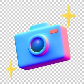 Low poly Retro Camera in gradient color, 3d rendering Stock Illustration