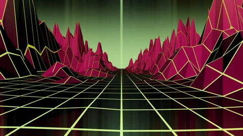 Low Poly Retro Landscape Loop Stock Footage 302810479